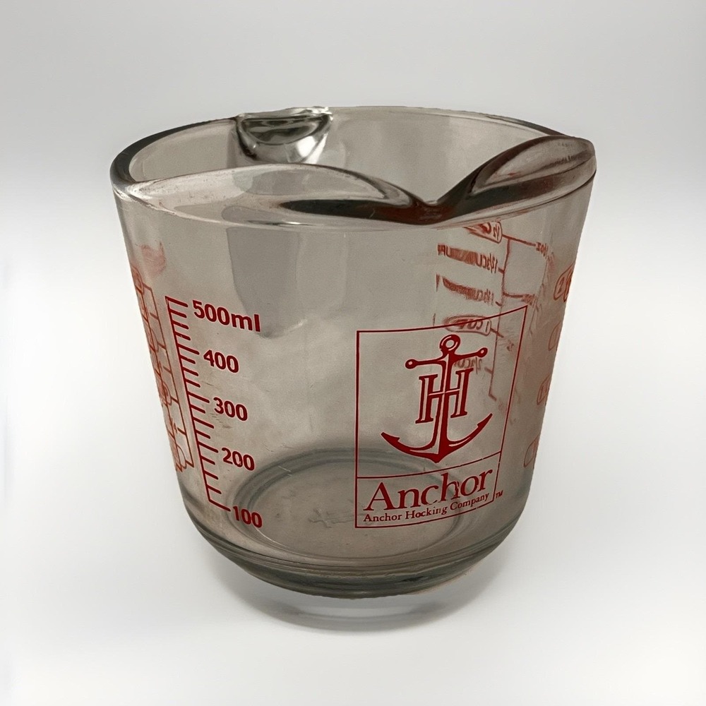 Anchor Hocking 2 Cup Glass Measuring Cup Red Print 16oz Pour Spout